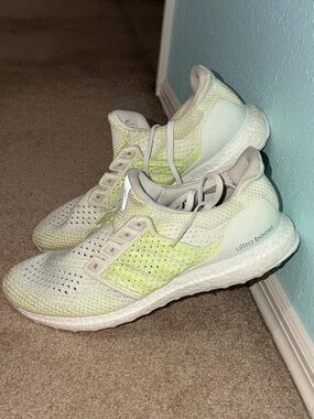 adidas Ultra Boost Running Shoes White with Neon Yellow Accent